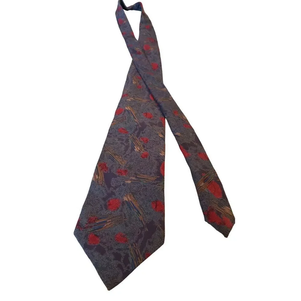 Vintage Secours Abstract Multicolor NeckTie 100% Silk Blues and Reds‎